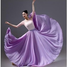 D9 Purple Gradient Chiffon Dance Skirt 540  Double Layer Flowing Lyrical Ballet