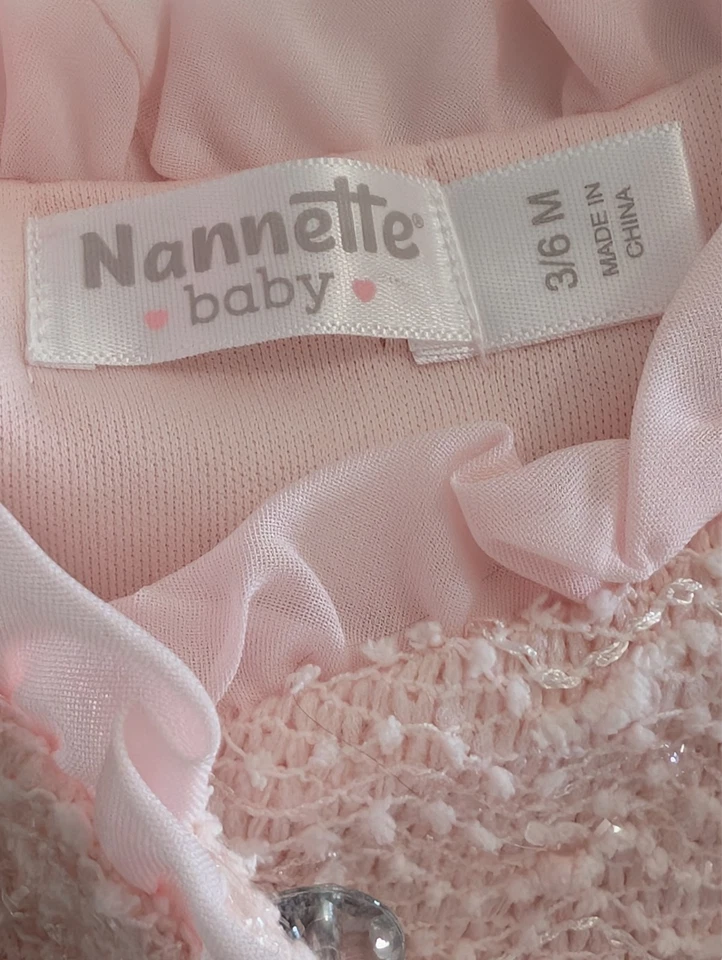 Nanette Bebé 3-6 Meses Vestido Abrigo Rosa Manga Larga Diamante Botones Cintas Nuevo Foto 3 de 4