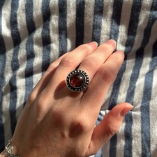 Vintage 925 Sterling Silver Ring Size 7 Amber Cabochon