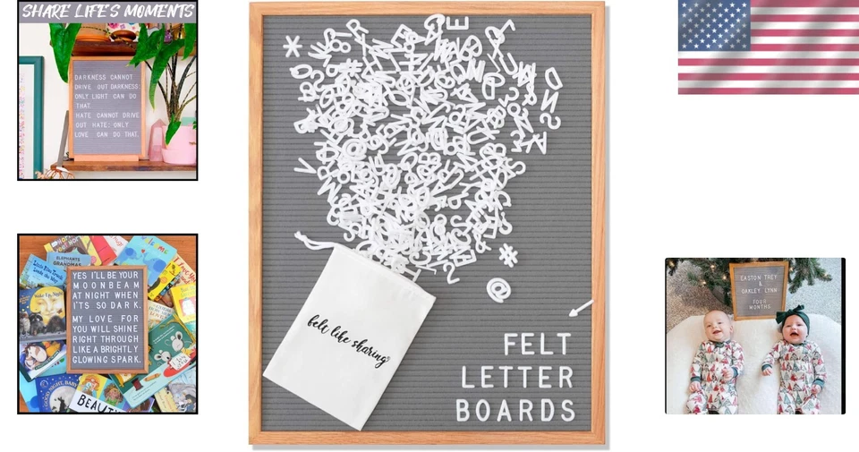 Elegant Gray Felt Letter Board 16x20 with 348 Changeable Letters and Oak Frame - Image 2 of 4