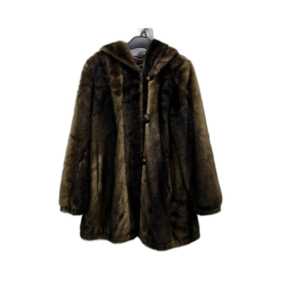 Ellen Tracy Womens Faux Fur Coat Brown S Soft Plush Warm Winter Outerwear Sz S