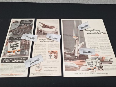 3 Vintage 1940 1941 VEEDOL MOTOR OIL Print Ads Magazine Ads