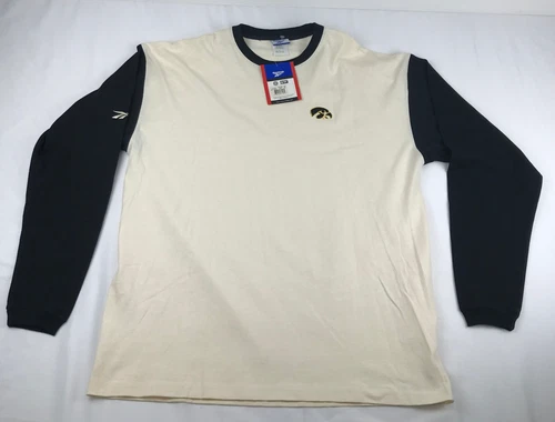 Iowa Hawkeyes Reebok Team Sports Long Sleeve Shirt ~ Off White USA Adult XL Vtg