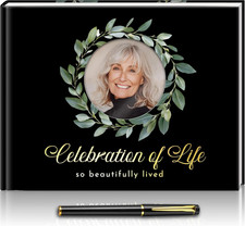 Gold Stamping Matt Hard Cover Funeral Guest Book, Celebration of Life Guest