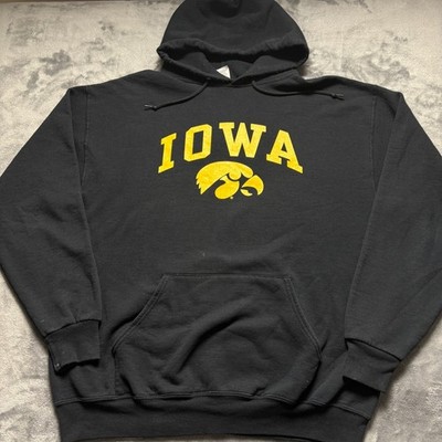 Vintage Iowa Hawkeyes Hoodie Mens XL Black Jerzees NCAA Spellout Graphic Cotton