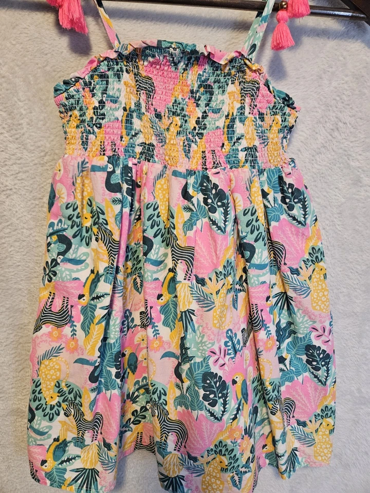 Tommy Bahama Floral Babydoll Vestido de Sol Estampado Tropical Niñas Talla 5 Borlas de Cebra Foto 3 de 4
