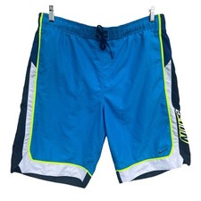 Nike Swim Trunks Mens Size Med Blue Mesh Lined Polyester Drawstring Swoosh Logo