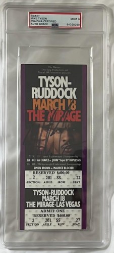 MIKE TYSON Signed 1991 Boxing Ticket PSA/DNA 9 Auto Grade Autograph Ruddock PSA