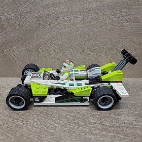 Lego Parts and Pieces Lot - White Green Racecar + Figure from 8898 World Racers