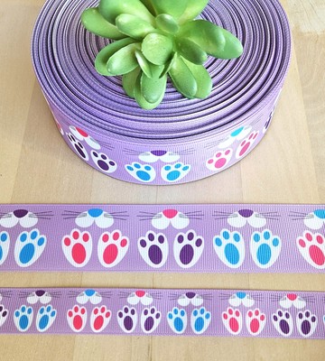 7/8 & 1.5'' (1 YD) Easter Bunny Grosgrain Ribbon Bunny Rabbit Feet Easter Ribbon