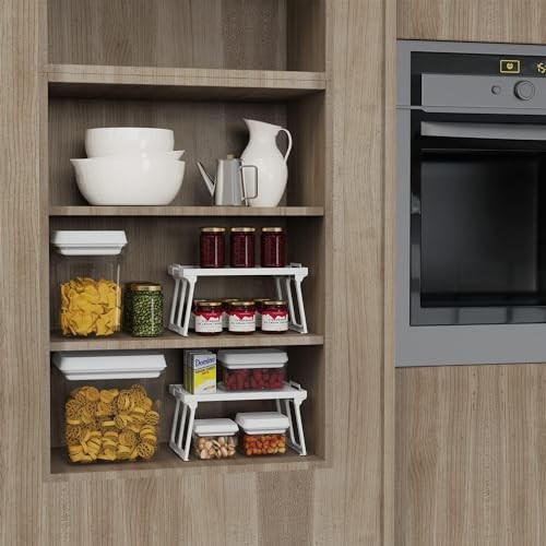 Kitchen Cabinet Shelf Organizers, White Plastic Stackable Freezer Rack, Shelf - Picture 7 of 7