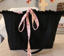 Black Quilted Tote Handbag Floral Bow  Lined ...