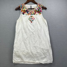Madewell JM Dry Goods Dress Womens Small White Embroidered Linen Blend Boho Mini