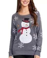 TIPSY ELVES SEQUINED SNOW CHRISTMAS SWEATER Women's Size Large GREY NEW 