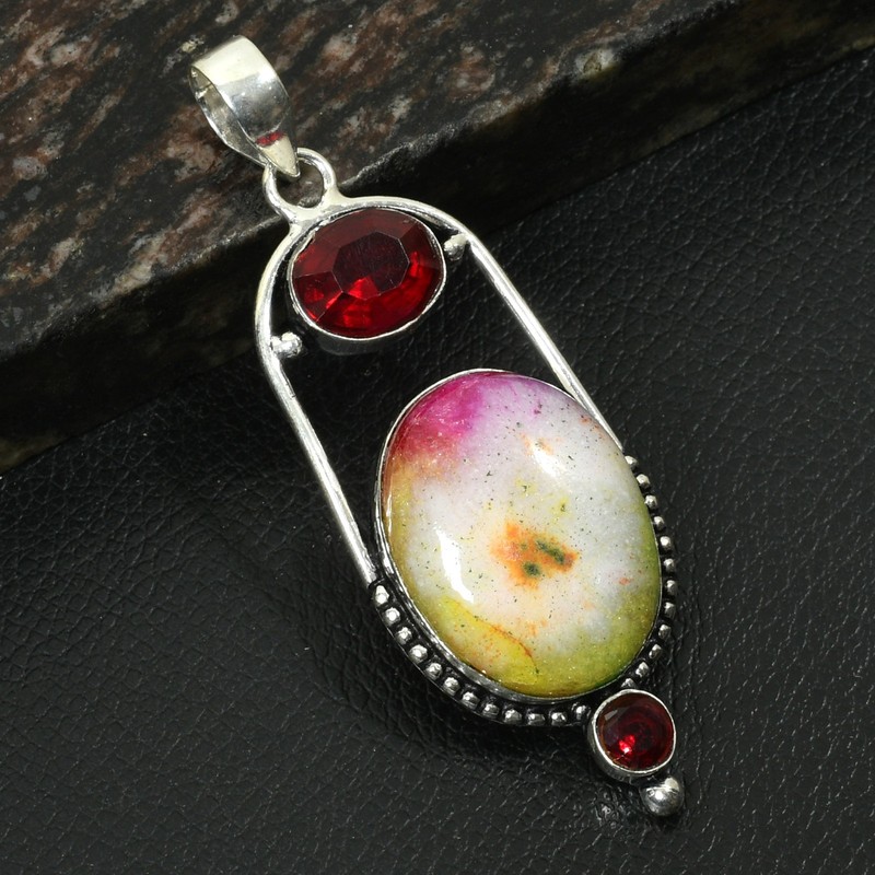 Rainbow Solar Quartz Garnet Gemstone Handmade Pendant Jewelry Gift 2.8" AP-37397