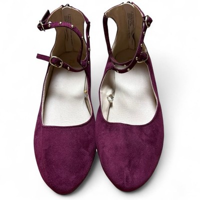 The Children s Place Burgundy Suede Ankle Strap Ballet Flats Girls Size 5