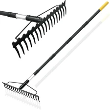 68-Inch Adjustable Bow Rake with 17 Steel Tines for Heavy-Duty Gardening