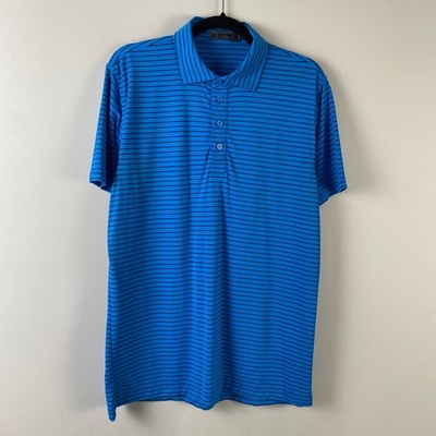 G/Fore Polo Shirt Medium Blue Stripe Short Sleeve Golf Stretch