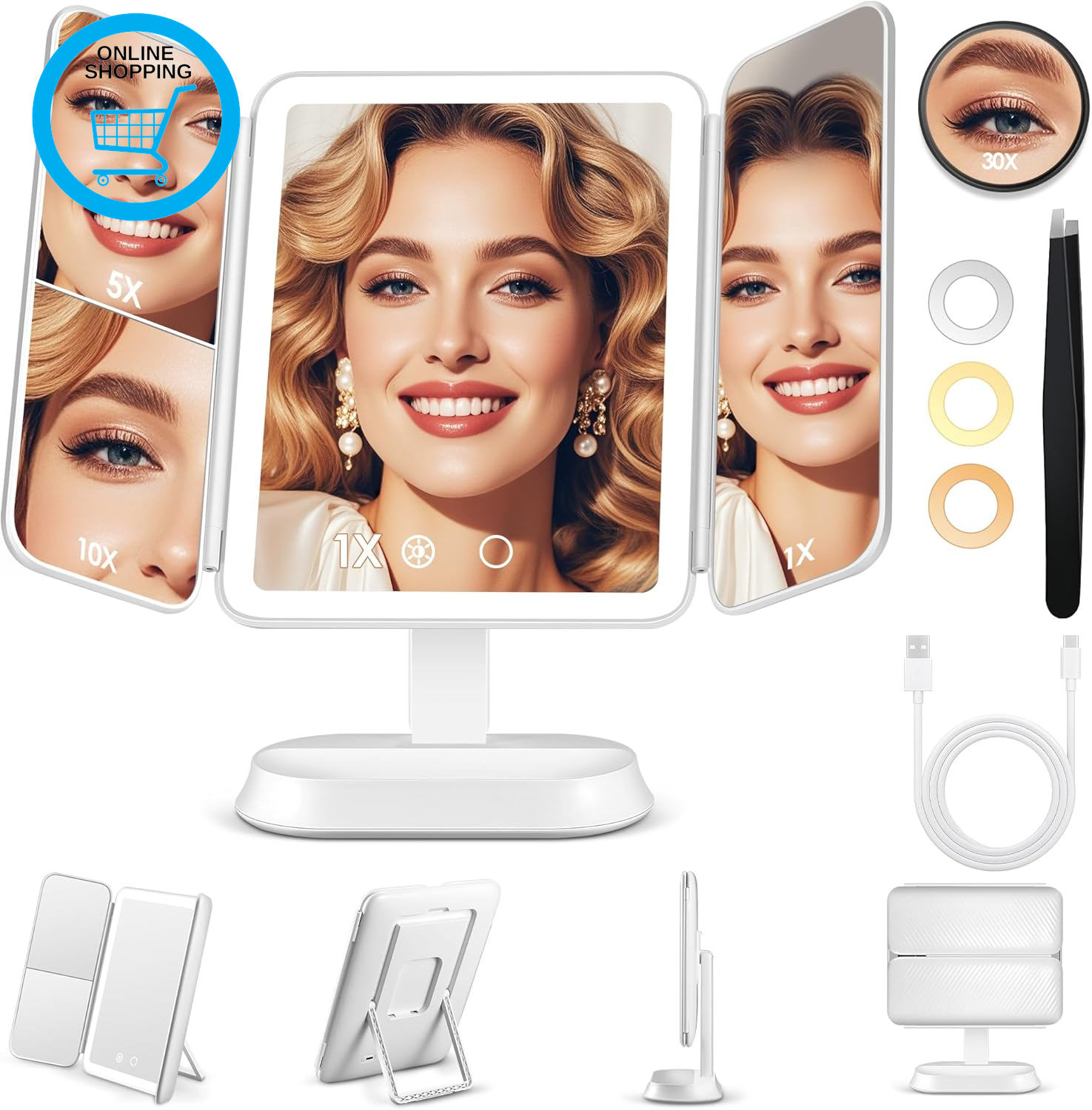 Vanity Mirror with Lights, Lighted Makeup Mirror with 30X/10X/5X Magnification,