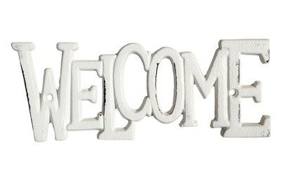 Schild Wandschild ''WELCOME'' Creme 9cm x 23,5cm Eisen 64081419 Chic Antique