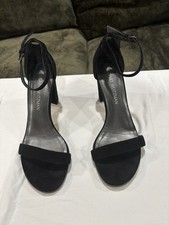 STUART WEITZMAN  NearlyNude  Ankle Strap Black Suede Heels Women  s 8M