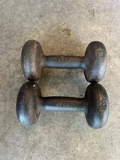 Vintage Set of 10 Lbs BFCO Dumbbell Bun Round Head Cast Iron