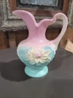 Antique Hull Art Pottery Water Lily Pink & Turquoise Pitcher  L-3 5.5"