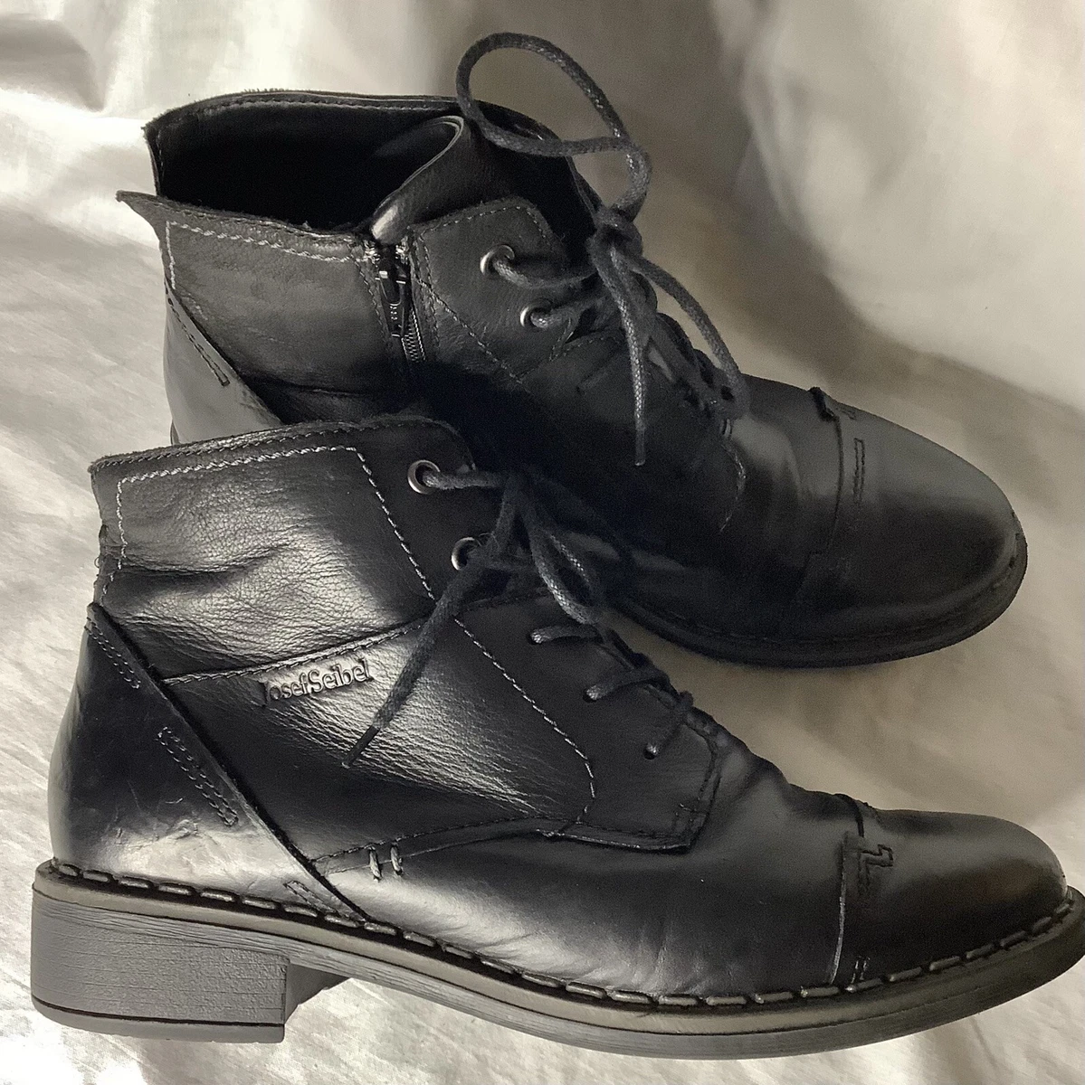 Josef Seibel Soft Black Leather Side Zipped Ankle Boots Sz 40