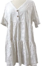 World Market Womens S/M White Oversized No Waist Babydoll Dress BOHO 100% Cotton