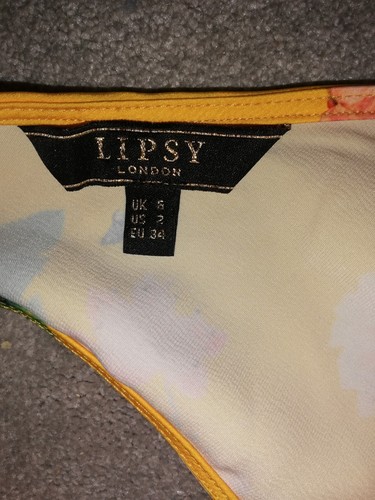 Halter Neck Top Size 6 Lipsy Yellow Flowery Used VGC Boho Vintage Hippie - Picture 7 of 7