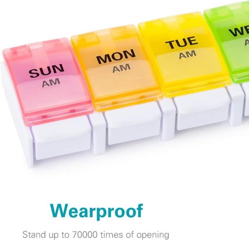 Sukuos AM PM Weekly 7 Day Pill Medicine Vitamin Push Button Cases Box Organizer - Picture 9 of 25