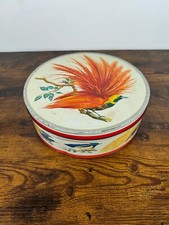 Vintage Tin Birds Of Paradise Large Metal Bowl With Lid 8 inch, Ornithology