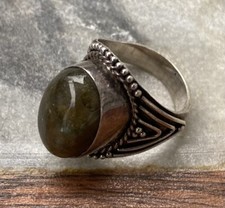 Vintage Sterling Silver Ring Labradorite Cabochon Stone size 4.5