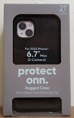 Onn Rugged Case For iPhone 6.7'' Max 2 Camera w/Holster & Rotating Clip Brand New