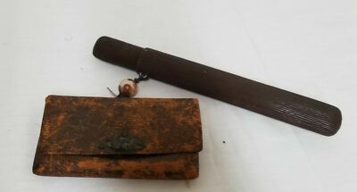 Antique Lacquer Japanese Leather Smoking Tobacco Pouch Tobacciana Case