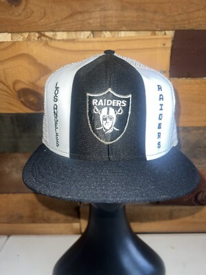 Vintage 80s Los Angeles Raiders NFL Football Mesh Snapback Hat AJD Lucky Stripes