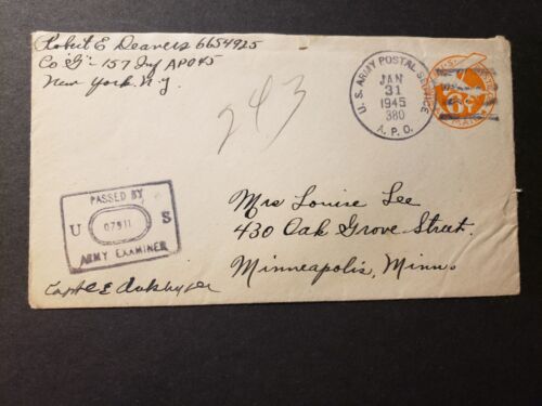 APO 45 SAVERNE, FRANCE 1945 Censored WWII Army Cover 157 Infantry APO 380 - Afbeelding 1 van 2