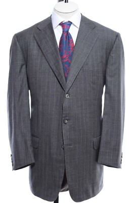 48L Long Ermenegildo Zegna Gray Pinstriped Super 100s Worsted Wool 