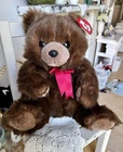 Vintage NWT  Ty Stuffed BROWN Teddy Bear Plush McGee 1990 Mint! Red Ribbon 13”