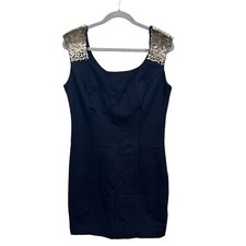 Guess Womens Mini Dress Gold Sequin Shoulders Stretch Back Zip Black Sz L