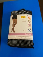 NEW WOMEN'S SIZE LARGE JOYSPUN 2 PK FISHNET & OPAQUE SOLID CONTROL TOP TIGHTS