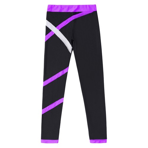 Kids Girls Figure Skating Colorblock Stretchy Ice Skating Pants Sport Bottoms - Picture 49 of 249
