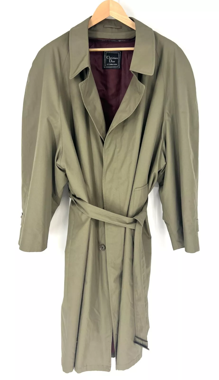Christian Dior Le Connaisseur Trench Coat Homme 52R Vintage Ceinturé Olive Kaki