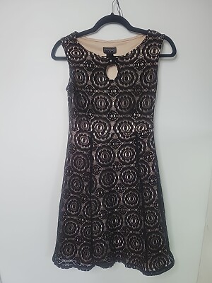 Enfocus Black Lace Over Beige Slip Dress Womens Sz 4 Chest Cut Out Soft  Circles | eBay