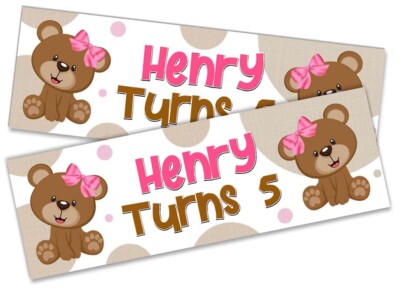 x2 Personalisierte Geburtstagsbanner Bär Kinder Kids Dekoration Poster 11