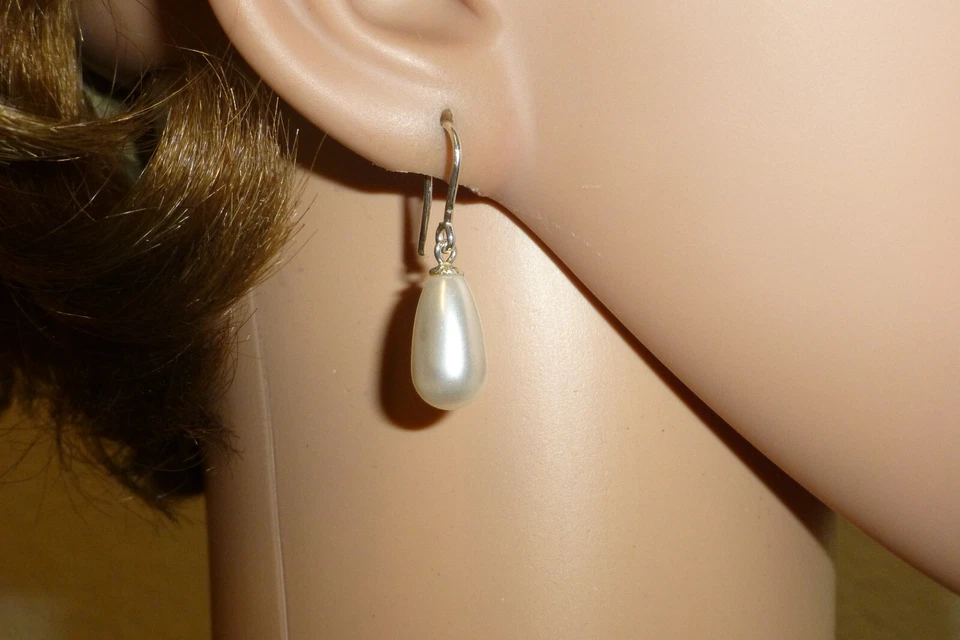 Perlen-Ohrringe Ohrhänger Tropfen 15x8 Silber 925 Gold -Farbwahl- Brautschmuck - Bild 3 von 3