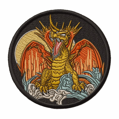 Mythical Dragon Patch Iron-on Applique Medieval Badge Crest Sword Myth Legend 