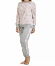 Splendid Women's Pink/Grey Stars 2 Piece Pajama Set Size LARGE