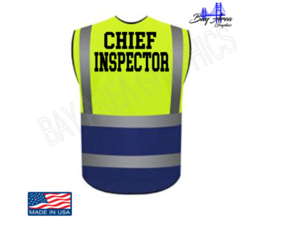Chief Inspector Hi-Visibility Vest YELLOW-BLUE 2''REFLECTIVE Strips +POCKETS 