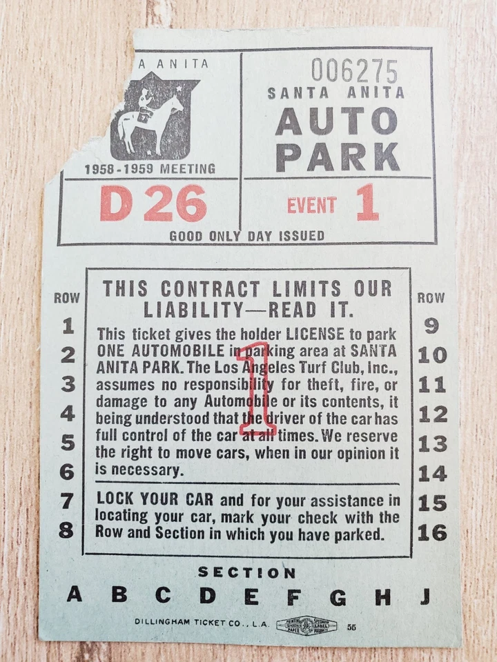 Programa oficial y boleto de carreras de caballos de Santa Anita 1958 CA 26/12/58 Terrang Foto 3 de 4